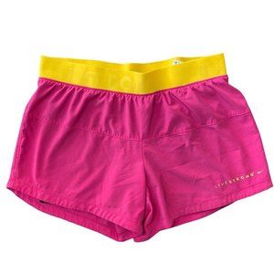 Nike Livestrong Dri Fit 2-in-1 Running Shorts Womens Sz Small Pink w Yellow Band